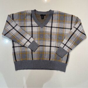 Tahari Ladies XL Gray & Yellow Plaid Sweater